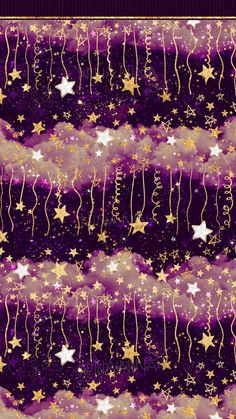 a purple and gold background with stars