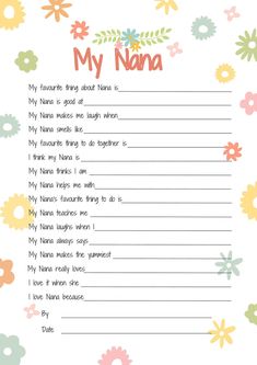 a printable baby shower game with flowers and leaves on the bottom, says my nana