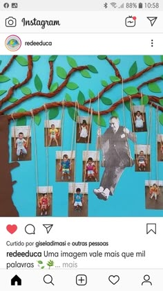 an instagram page with pictures of people hanging from the branches and photos on them