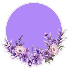 an oval frame with purple flowers and leaves