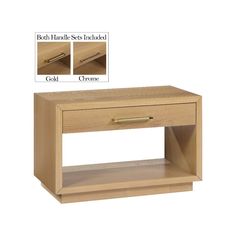 the side table has two drawers and one drawer with a pen on it, which is open