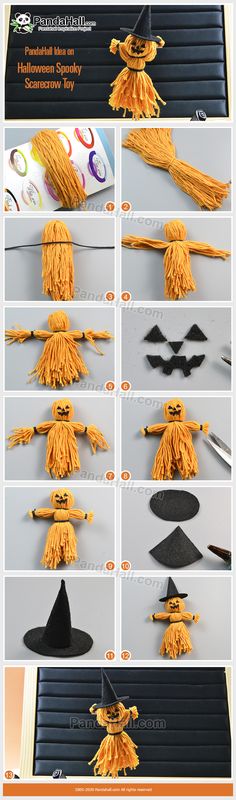 the instructions for how to make a witch hat with yarn and felt pom - poms