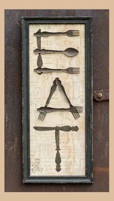 a sign with forks and spoons on it