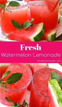 fresh watermelon lemonade with mint garnish on the rim and in glasses