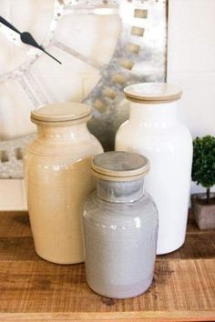 Set/3 Ceramic Canisters 3 Piece Kitchen Canister Set, Farmhouse Canisters, Ceramic Kitchen Canisters, Ceramic Canister Set, Ceramic Food, Ceramic Canisters, Organic Furniture, Kitchen Canister Set, Ceramic Canister