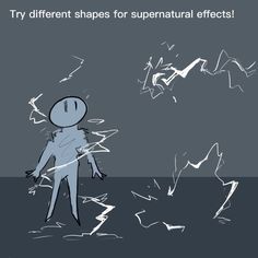 a cartoon character standing in the middle of a room with broken glass on it and text that reads try different shapes for supernatural effects