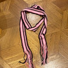 Brand New, Never Used Babypink And Black Blackpink Long And Skinny Scarf With Long Fringes ~92 Inches Long Including Fringe ( Fringe Is About ~7 Long) Multi-Usage, Can Be Used As A Scarf, Waist Band Belt, Or Head Wrap Band From Early 2000s Style, Super Cute And Adorable Colors Vintage, Y2k, From Early 2000s 2000s Scarf, Knitted Belt, Scarf Outfits, Thread Crafts, Early 2000s Style, Floral Bucket Hat, 2000s Style, Fringe Fashion, Scarf Outfit