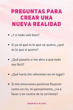 a pink and white poster with the words preguntass para crear una neva realidad