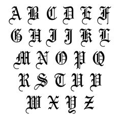 an old english alphabet with the letters and numbers in black ink on a white background