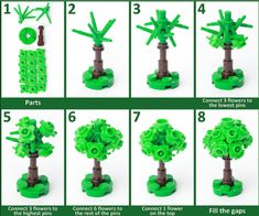 instructions on how to make a tree out of legos and plastic parts for the base