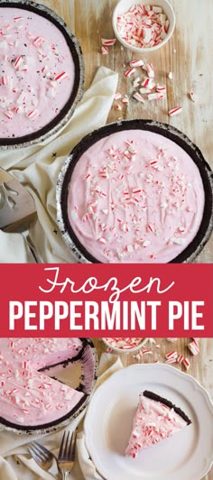 this frozen peppermint pie is the perfect dessert for christmas and it's ready to be eaten