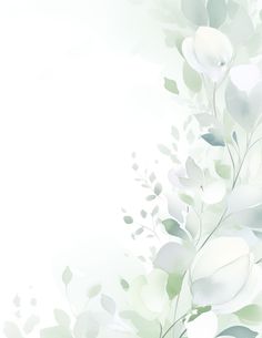 an abstract floral background with white flowers and green leaves on a soft pastel color scheme