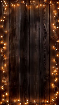 a wooden wall with lights around it