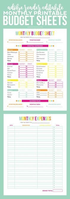 the printable budget sheet is shown in two different colors