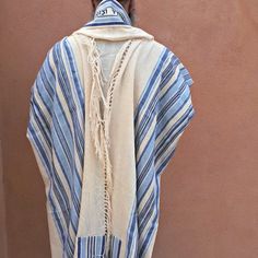 A Jewish prayer shawl set with optional matching bag and kippah yarmulke for man Jewish man's prayer shawl (tallit in Hebrew) is made of cotton. The tallit comes with matching bag and kippah yarmulke. This design is a combination and variety of blue colors. The tallit is handwoven from fine cotton on traditional looms by Jewish men in Israel.  We tie the Tzitzit in Ashkenazi style. If you prefer a different style of tying please mention it in your order. We use the tallit bag to carry and to kee Hebrew Blessing, Jewish Prayer, High Holidays, Jewish Men, Judaica Art, Prayer Shawl, Jewish Wedding, Bride Groom, Different Styles