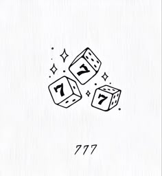 two dices with numbers falling from them on a white paper background that says 777