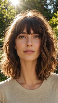 Mid Length Hair With Bangs, Wavy Mid Length Hair, Wavy Or Curly Hair, Bangs Styles, Swoop Bangs, Bangs And Layers, Bangs Wavy Hair, Mid Length Hair With Layers, Wavy Haircuts