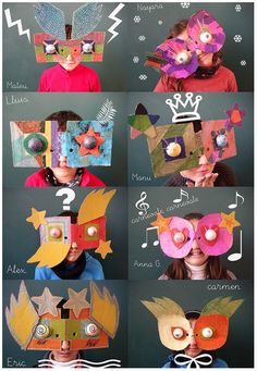 a collage of photos with different shapes and sizes of masks on their faces,