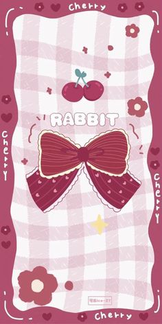 a card with a bow and cherries on the front, in pink plaid fabric