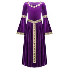 PRICES MAY VARY. Made of high quality velvet fabric, comfortable and skin-friendly, not easy to fade, soft and warm to wear Size Table means age ranges for girls, but they are for general guidance only. Hand wash separately, do not bleach Long sleeve with bell bottom, high elastic waist, full length, solid color and pullover style, creating a retro medieval princess Vintage patterned band adorned on sleeves, cuffs and waist, full of Renaissance style; and velvet has its own unique luster Suitable for Halloween parties, cosplay, role play, stage performance, theme party, masquerade and other activities Set Include: 1Pc Dress
 Condition: New With Tag
 Material: 95% Velvet, 5% Polyester
 Tag No.---|---Recommended Size---|-------Length------|------Chest-----|------Waist-----|---Sleeve Length Retro Ball, Medieval Princess, Princess Halloween, Vintage Velvet Dress, Queen Princess, Princess Cosplay, Motif Vintage, Vintage Bell, Fete Halloween