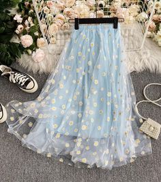 Cute A line tulle little daisy skirt Fabric: tulle Color: pink, black, white, blue,Light blue, purple Size(cm): free size length 82 waist 60-85 Cute Flared Skirt For Spring, Cute Flowy Skirt For Summer, Cute Flared Summer Skirt, Cute Flared Skirt For Summer, Cute Flowy Skirt For Spring, Cute Spring Tulle Skirt Dress, Spring Blue Tulle Bottoms, Blue Tulle Bottoms For Spring, Blue Tulle Skirt For Summer