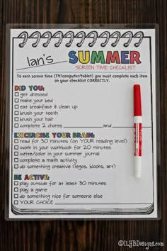 a printable summer checklist with a red marker on it and the words, happy summer