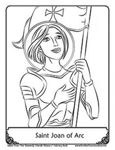 the saint joan of arc coloring page for adults and children, with an image of a woman holding a flag