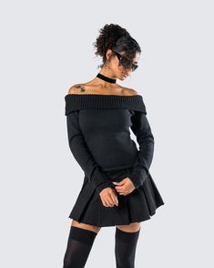 From the office to a night out - this two-piece set is the perfect fit for showing up and showing out 😏 With a look that can be dressed up or down, you will always be ready to slay any occasion 🖤 Trendy Mini Length Sets For Fall, Trendy Mini Sets For Fall, Chic Stretch Winter Set, Chic Stretch Sets For Winter, Chic Fitted Off-shoulder Set, Chic Off-shoulder Party Sets, Trendy Mini Length Tops For Date Night, Chic Mini Length Fall Sets, Chic Winter Party Sets