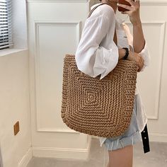 Vintage Straw Woven Shoulder Shopping Bag Casual Totes Ladies – lastrafashion Trendy Rectangular Beach Bag With Zipper Closure, Trendy Rectangular Beach Bag With Zipper, Casual Rectangular Beach Bag With Zipper Closure, Trendy Woven Square Bags, Summer Beach Bag With Zipper Closure, Rectangular, Summer Rectangular Bags With Zipper Closure, Rectangular Summer Bags With Zipper Closure, Casual Square Straw Bag For Shopping, Summer Style Rectangular Beach Bag With Zipper