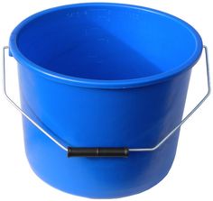 a blue bucket with a handle on it