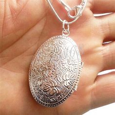 Top Rated 925 Sterling Silver Large Oval Photo Locket Pendant+16~38 Necklace Chain Set H2, Fashion Jewelry Open Locket, Large Locket, Sterling Silver Locket, Photo Locket Necklace, Locket Pendant Necklace, Photo Locket, Silver Lockets, Solid Gold Jewelry, Sterling Silver Necklace Pendants