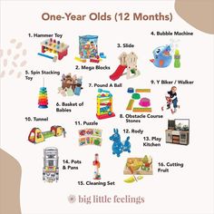 one year olds 12 months old with toys and other things to play in the house