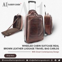 Wheeled Cabin Suitcase Brown Leather Luggage