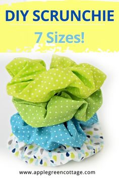 a pile of cloths with the words diy scrunchie 7 sizes