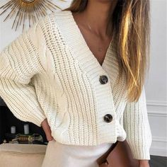 V Neck Long Sleeve Short Knitted Cardigan SweaterSIZE DETAILS

Bust:124cm; Length: 52cm; Sleeve:37cm; Shoulder:64cm

please be allowed 2-3cm errors; Fall Knit Sweater, Knit Sweater Coat, Cardigan Knitted, Beige Pullover, Pullover Mode, Streetwear Mode, Sweater Autumn, Comfortable Sweater, Short Cardigan