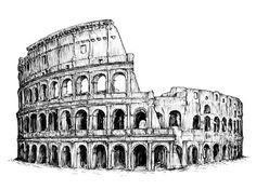 an ink drawing of the colossion in rome