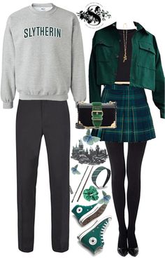 Draco Malfoy Outfit, Slytherin Girl Outfit, Cute Slytherin Outfits, Slytherin Outfit Ideas, Slytherin Inspired Outfits, Harry Potter Houses Outfits