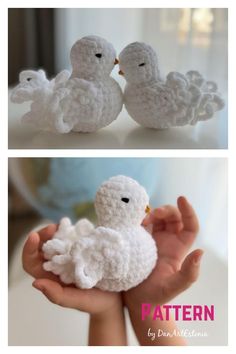 crocheted white birds sitting on top of each other