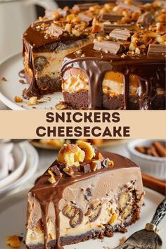 two pictures with different types of cheesecakes on them