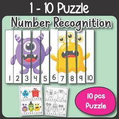 the number recognition puzzle is shown with two monsters behind bars