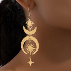 Perfect To Dress Up Any Outfit Or A Gift! Stunning Earrings, See Second Picture For Measurements. Female Energy, The Sun And Moon, Celestial Earrings, Goddess Jewelry, Moon And Star Earrings, Free People Jewelry, Anthropologie Jewelry, Moon And Star, Sun And Moon