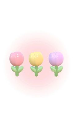 three different colored flowers are in the shape of heart shaped balloons on a pink background