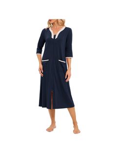 Womens robe, Artfasion House Dress for Elderly Women, Summer Robe for Women Lightweight with Pocket, Long Zip Up House Coat 3/4 Sleeve Moomoo Nightgowns Loungewear Gift for WomenWhy Should You Buy This Artfasion Women robe? Featuring an Elegant Design--- The V-Neckline adds a touch of charm and allure, enhancing the beauty of the women robe.The front zipper allows for easy on and off, while the patch design underneath provides a layer of protection for your skin.Soft Material --- Crafted with a Womens Robe, Robe For Women, Women Robe, Plus Size Robes, Bath Robes For Women, House Coat, House Dresses, Mumu Dress, Up House