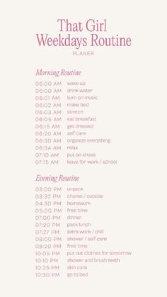 Being That Girl Routine, Weekday Night Routine, Cute Morning Routine List, Things To Be Productive, Morning Planning Routine, Best Morning Routine Every Day, Girl Routine Ideas, Productive College Morning Routine, How To Be Productive In The Morning