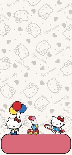 two hello kitty wallpapers with balloons in the air and one cat holding a balloon