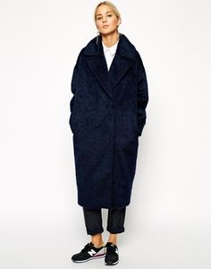 ASOS WHITE Mohair Wool Mix Cocoon Coat Navy Wool Coat, Navy Coat, Cocoon Coat, Moncler Jacket, Street Style Winter, Mohair Wool, Oversized Coat, Women's Coats & Jackets, Coat Fashion