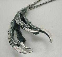 Raven Claw Pendant Sterling Silver *without chain* Dragon Necklaces, Raven Claw, Carrion Crow, Raven Skull Necklace, Claw Necklace, Special Necklace, The Claw, Skull Necklace, Engraved Necklace