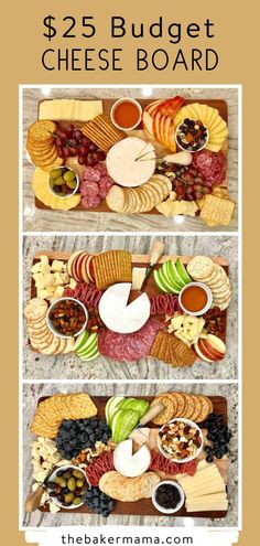 the ultimate cheese board is made with fresh fruit, crackers, and other snacks