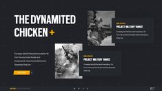 an image of a website page with the words, the dynamited chicken and pictures