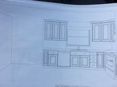 a blueprint drawing of a kitchen with cabinets and cupboards on the counter top